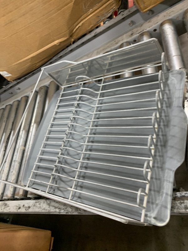 Photo 1 of KitchenAid Large Capacity Full Size Rust Resistant Dish Rack with Angled Drain Board and Removable Flatware Caddy, Light Grey