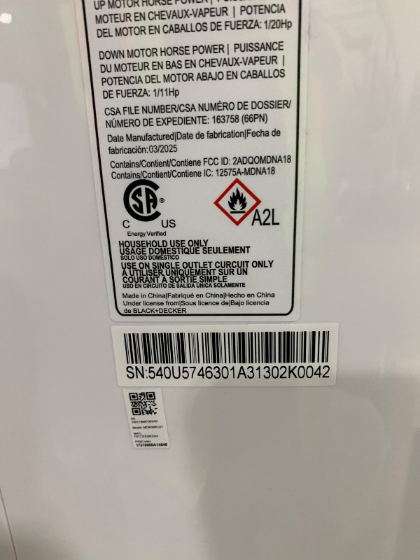 Photo 1 of BLACK+DECKER Smart Portable Air Conditioner,12,000 BTU, for Rooms Up To 550 Sq. Ft., Portable AC with Inverter Compressor & Window Kit, BPACT08NM, White