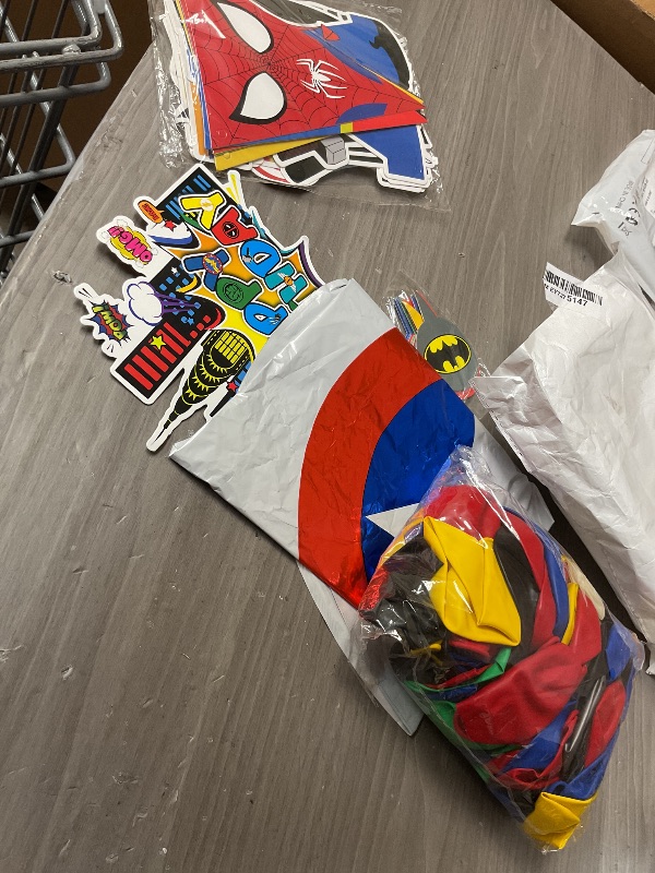 Photo 1 of Cartoon Themed Birthday Party Decorations Set, Hero Themed Party Favors, Party Supplies Set Include Banner, Foil Balloons,Printed Balloons