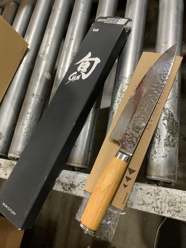 Photo 1 of Shun Premier Blonde 8" Chef's Knife, Handcrafted Japanese Kitchen Knife for Professional and Home Chefs, VG-MAX Core with Damascus Stainless Steel Cladding, Pakkawood Handle