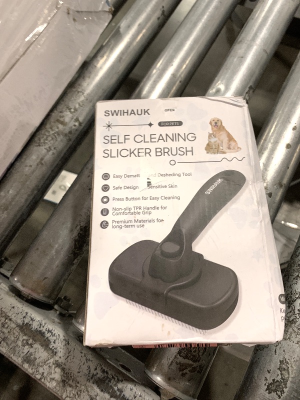 Photo 1 of Swihauk Self Cleaning Slicker Brush for Dogs & Cats - Skin Friendly Deshedding and Grooming Brush for Haired Pets, Pet Supplies Accessory, Black