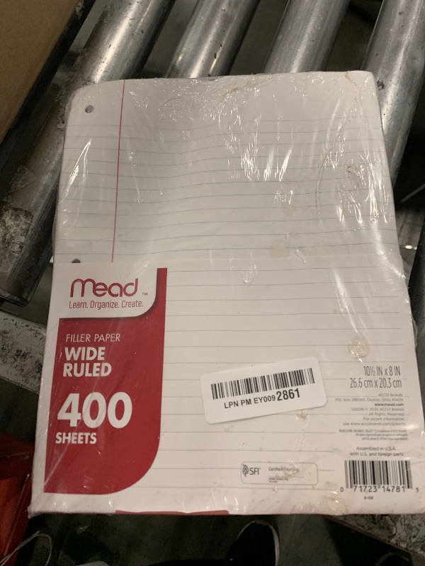 Photo 1 of Mead Loose Leaf Paper, Wide Ruled Filler Notebook Paper, 8" x 10-1/2", 400 Sheets, Fits 3-Ring Binder (150036-ECM)