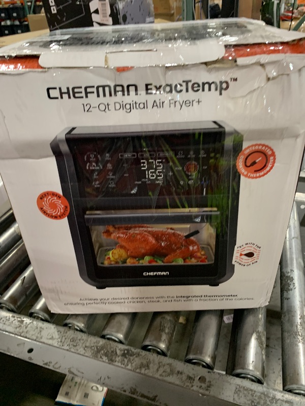 Photo 1 of CHEFMAN ExacTemp™ 12 Quart 5-in-1 Air Fryer with Integrated Smart Cooking Thermometer, 28 Touchscreen Presets, Rotisserie, Dehydrator, Bake, XL Convection Oven with Auto Shutoff, Black