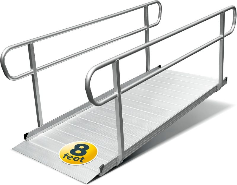 Photo 1 of MAASTERS 8 Foot Handicap Ramp with Handrails - Loading Capacity 850 lb - for Wheelchairs, Scooters, Walkers - Non-Slip Surface