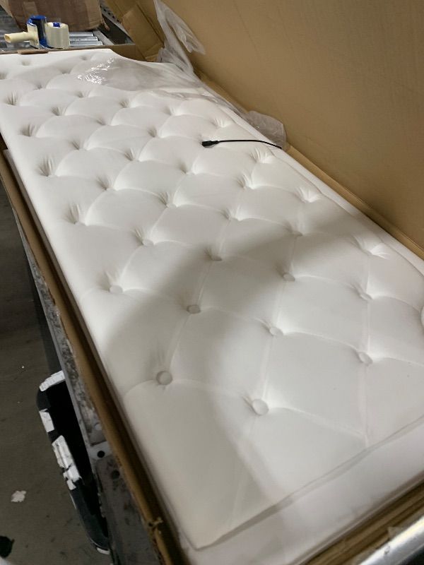 Photo 1 of Queen Size Lift Up Storage Bed Frame, Modern Wingback with Adjustable Headboard?Equiped with LED Light, Fast Charging Station and Outlet, Solid Wood Slats, No Box Spring Needed, Noise-Free, White