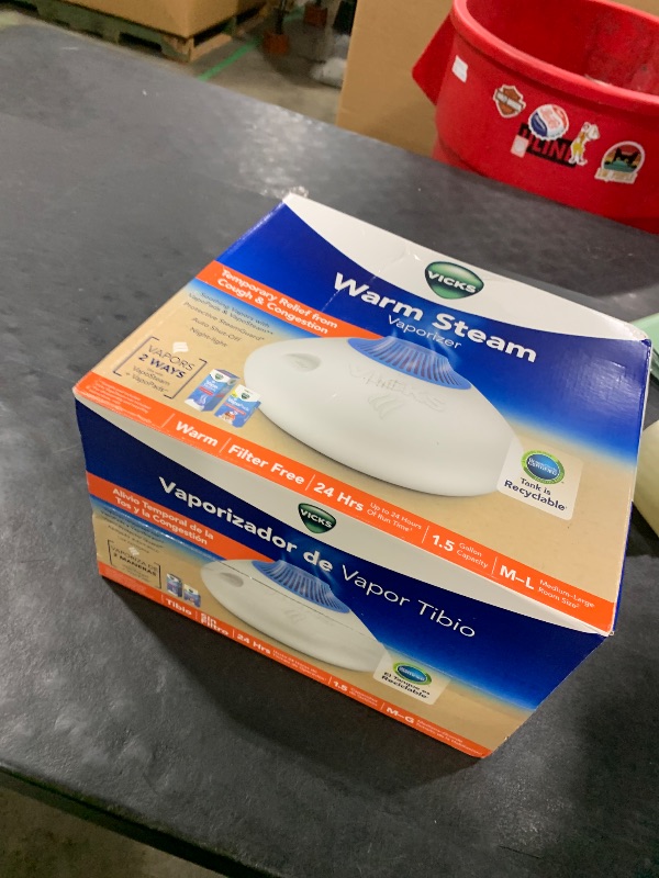 Photo 1 of Vicks Warm Steam Vaporizer, Small to Medium Rooms, 1.5 Gallon Tank – Warm Mist Humidifier for Baby and Kids Rooms with Night Light, Works with Vicks VapoPads and VapoSteam