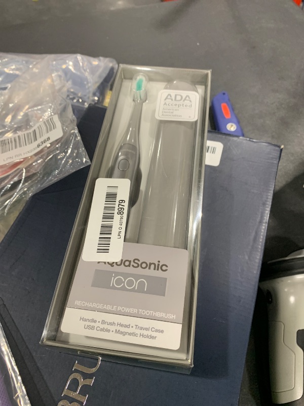 Photo 1 of Aquasonic Icon ADA-Accepted Rechargeable Toothbrush | Magnetic Holder & Slim Travel Case | 2 Brushing Modes & Smart Timers | Gentle Micro-Vibrations (Stone)