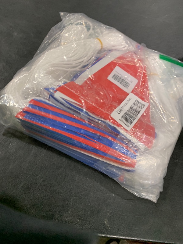 Photo 1 of Safety Warning Pennant Banner Flags – 105FT OSHA High Visibility Colored Triangle Flags for Construction Zones, Roadwork, and Hazard Areas(RED+WHITE+BLUE,45PCS)