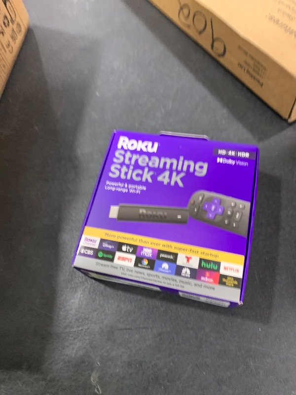Photo 1 of Roku Streaming Stick 4K - HDR & Dolby Vision Roku Streaming Device for TV with Voice Remote & Long-Range Wi-Fi - Free & Live TV