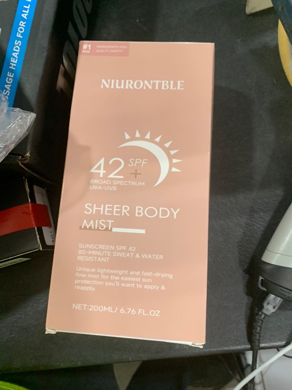 Photo 1 of Sunglaze Sheer Body Mist Sunscreen SPF 42, Infused with Shimmering Body Oil, Hydrating Mist, Hydrates, Gives Skin a Glowy Finish, Lightweight, Gives Skin A Glowy Finish-6.76 Fl Oz