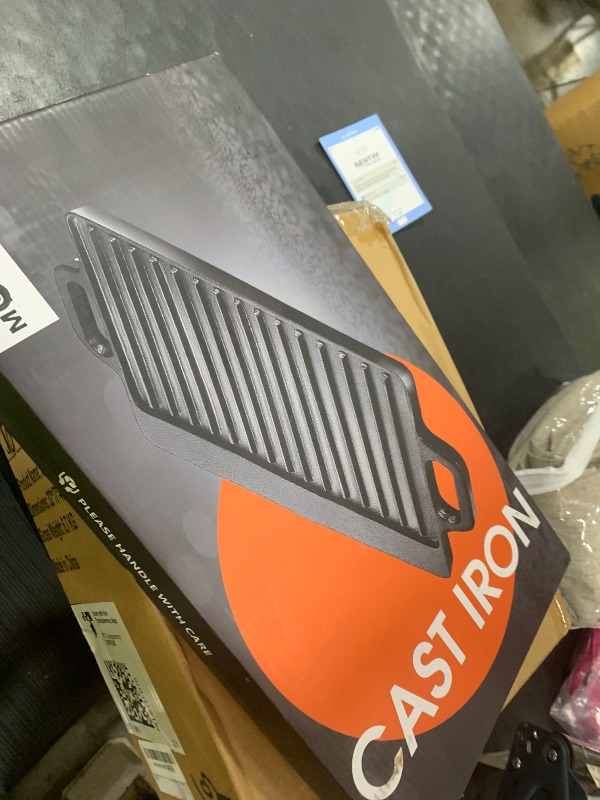 Photo 1 of 1-Piece 13 Inch Cast Iron Griddle Plate | Reversible Pre-Seasoned Cast Iron Grill Pan for Gas Stovetop | Pre-Coated With Oil | Double Sided Used on Open Fire & in Oven