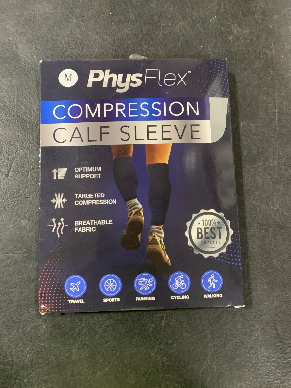 Photo 1 of Calf Compression Sleeves for Men and Women - (1 Pair) Footless Compression Socks Support for Varicose Veins, Nursing, Pregnancy, Running - PhysFlex Leg Sleeve Brace for Shin Splints, Pain Relief and Reduces Swelling (Black, Medium)
