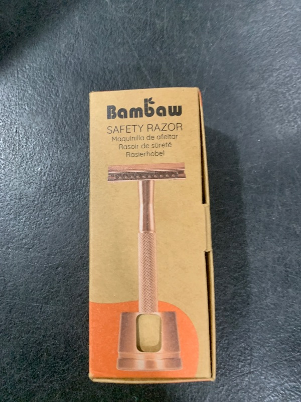 Photo 1 of Bambaw Double Edge Safety Razor with Stand, Women Razor with 5 Double Edge Safety Razor Blades, Plastic Free Metal Razor – Rose Gold
