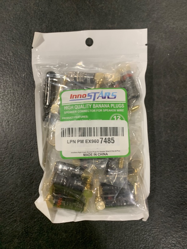 Photo 1 of InnoStars Right Angle Banana Plugs for Speaker Wire (12 Pairs, 24 Pcs), 90 Degree Pin Plug Type, Bullet Pin Speaker Banana Jack Terminals, Support 12 AWG to 20 AWG Wires