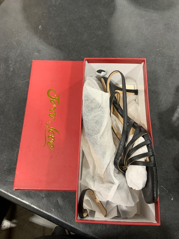 Photo 1 of JOY IN LOVE Women's Kitten Low Strappy Heels Ankle Strap Heeled Sandals Black Matte US9