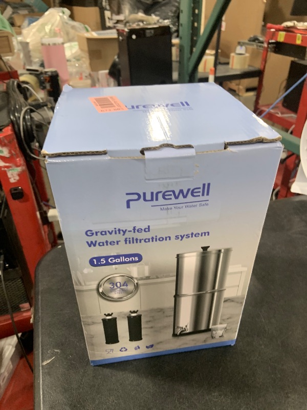 Photo 1 of Purewell 1.5G Gravity Water Filter System with Embedded Visual Water Level, 8-Stage 0.01?m Ultra-Filtration Stainless Steel Countertop System with 4 Filters and Stand, Reduce Fluoride and 99% Chlorine