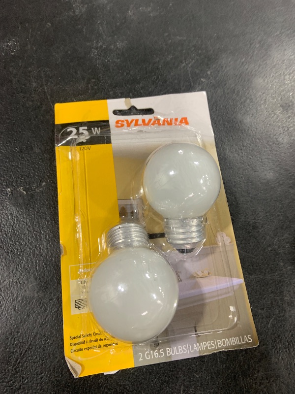 Photo 1 of Sylvania Incandescent 25W G16.5 Globe Light Bulb, E26 Medium Base, 2850K Warm White Frosted Finish, 2 Count (Pack of 1)