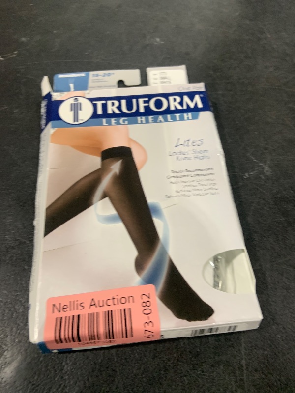 Photo 1 of Truform Sheer Compression Stockings, 15-20 mmHg, Women's Knee High Length, 20 Denier, White, Small