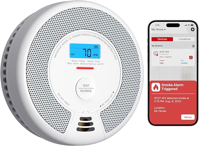 Photo 1 of X-Sense Smart Smoke Detector Carbon Monoxide Detector Combo with Replaceable Battery, Wi-Fi Smoke and Carbon Monoxide Detector with Real-Time App Notifications, SC07-WX, 1-Pack