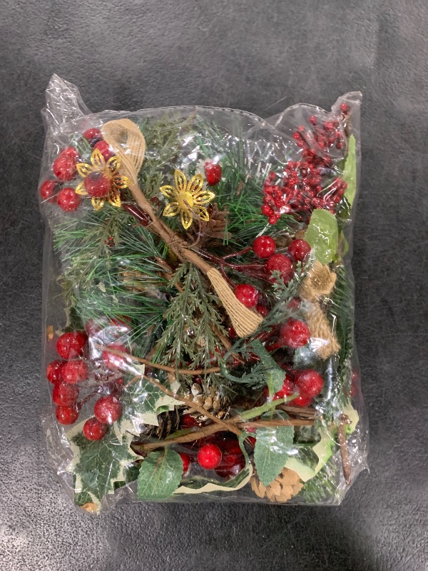 Photo 1 of Crafare 15 Pack Small Artificial Christmas Picks 5"-10" Assorted Red Berry Picks Stems Faux Pine Picks Spray with Pinecones for Christmas Floral Arrangement Winter Holiday Season Decoration