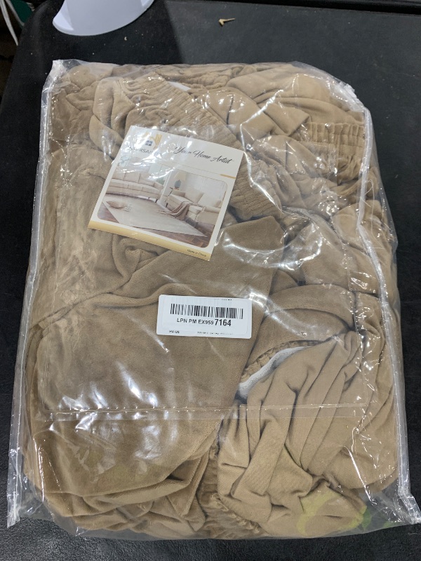 Photo 1 of H.VERSAILTEX Real Velvet Plush 3 Piece Stretch Sofa Covers Couch Covers for 2 Cushion Couch Sofa Slipcovers Width Up to 90 Inch Feature Thick Soft Stay in Place (Large Sofa, Camel)