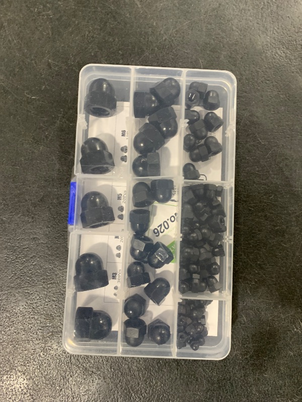 Photo 1 of Hilitchi 7Sizes 100Pcs Black Nylon Acorn Nut Metric Inner Threaded Cap Nuts Assortment Kit M3 4 5 6 8 10 12 Dome Nuts