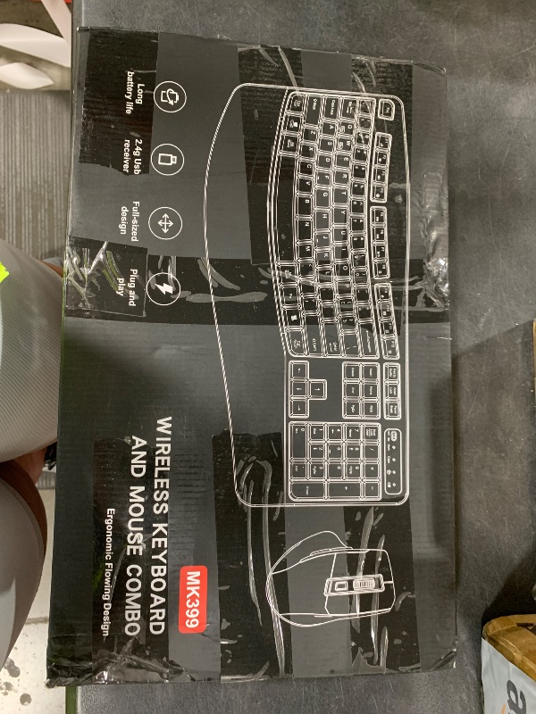 Photo 1 of Wireless Keyboard and Mouse Combo, 2.4G Full Size Wave Keys Ergonomic Keyboard with Wrist Rest and 3-Level DPI Adjustable Wireless Ergonomic Mouse for Windows, Mac OS Desktop/Laptop/PC(Black)