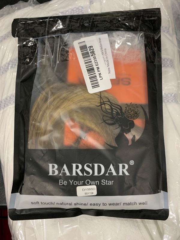 Photo 1 of BARSDAR Brown Highlight Straight Wrap Ponytail Extension - 20 Inch Long Straight Wrap Around Ponytails for Women, Synthetic Clip in Ponytail Extensions Balayage Pony Tails Hairpieces