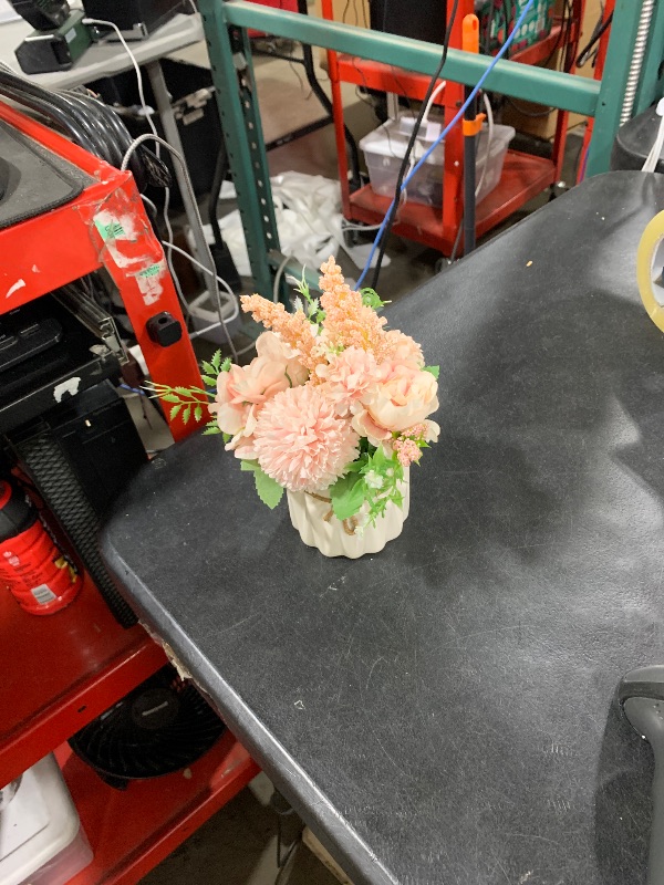 Photo 1 of Artificial Potted Flowers Pink, Small Ceramic Vase Fake Flower Plants Desktop Decoration Indoor for Home and Office, Faux Flowers Hydrangea Decora for Table,Bookshelf,Bedroom,Living Room,Party.(Pink)