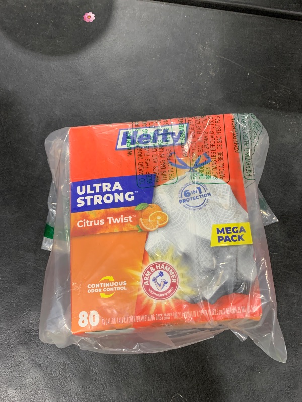 Photo 1 of Hefty Ultra Strong Tall Kitchen Trash Bags, Citrus Twist Scent, 13 Gallon, 80 Count