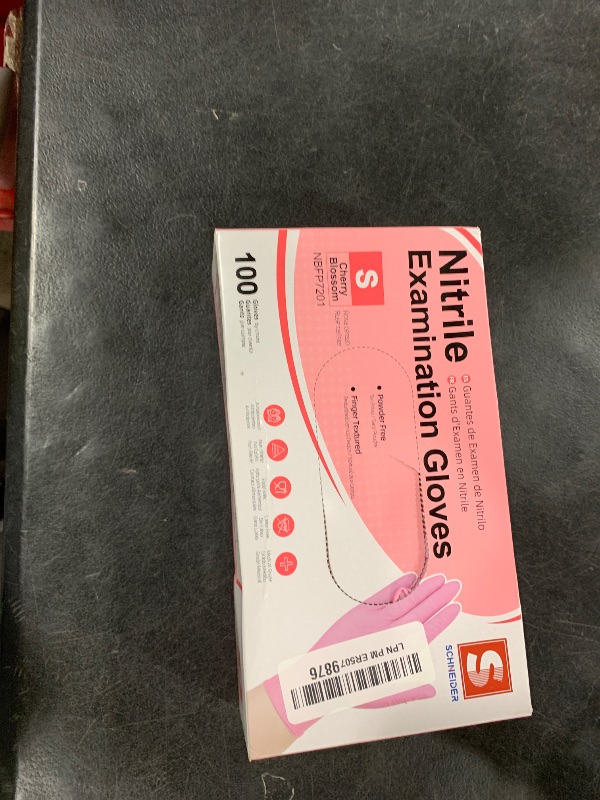 Photo 1 of Schneider Nitrile Exam Gloves, 4-mil Medical Gloves Disposable Latex Free, Powder Free, Food Safe Glove for Cooking, Cleaning, Examination, Cherry Blossom, Small, 100-ct Box