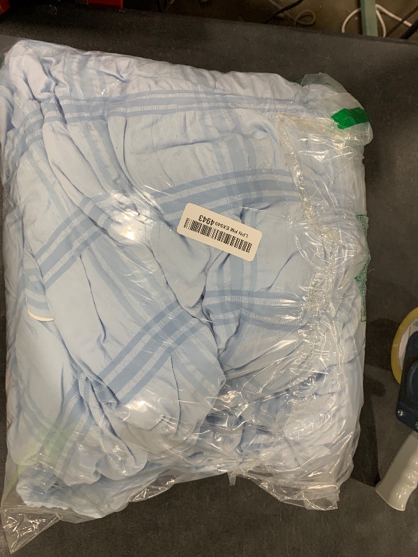 Photo 1 of Cozy Bliss Cooling Comforter Queen Size Seersucker Plaid, Q-Max 0.4 Reversible Lightweight Cooling Blanket, Breathable Silk Smooth Summer Bedding Quilt for Hot Sleepers Night Sweats Blue