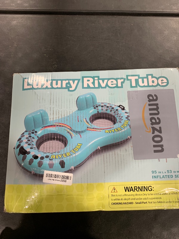Photo 1 of 2-Person Inflatable River Tube, Heavy Duty Tube Float for River Pool Lake Beach w/Built-in Cooler & Cup Holders, Ergonomic Backrest, Durable Handles & Grab Rope, 660lb Weight Capacity