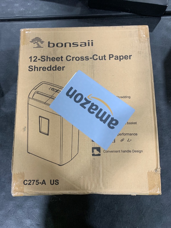 Photo 1 of Bonsaii 12-Sheet Cross Cut Paper Shredder, 5.5 Gal Home Office Heavy Duty Shredder for Paper, Credit Card, Mail, Staples, with Transparent Window, High Security Level P-4 (C275-A)