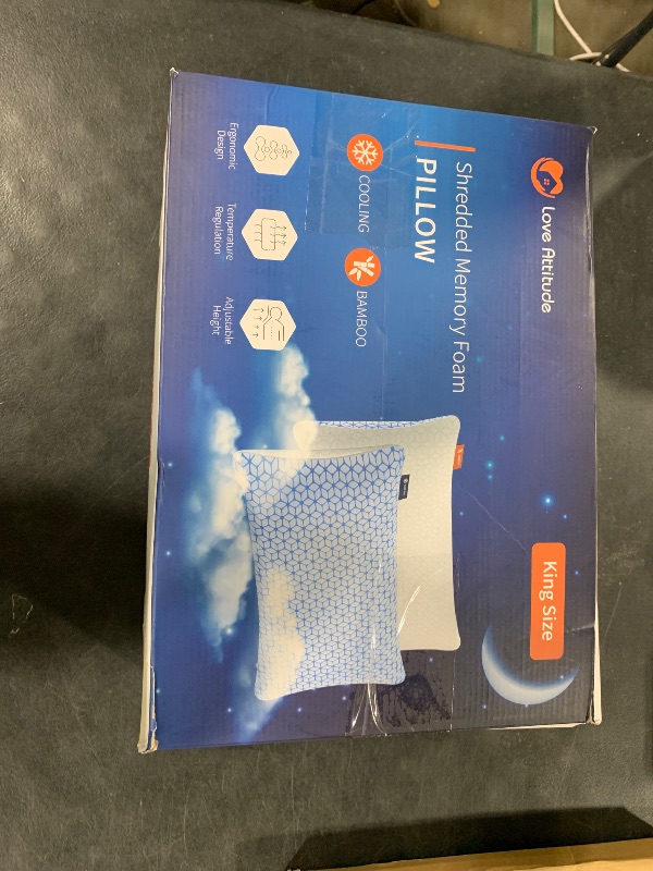 Photo 1 of Love Attitude Shredded Memory Foam Pillows King Size Set of 2, Cooling Pillow Firm and Soft Adjustable for Side Back Stomach Sleepers