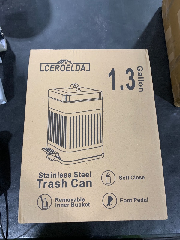 Photo 1 of CEROELDA Small Trash Can with Lid-5L/1.3 Gal,Stainless Steel Outdoor Dog Poop Garbage Can-Farmhouse Retro Metal Waste Bin w/Step Pedal for Bathroom Bedroom Office-Soft Close-Black