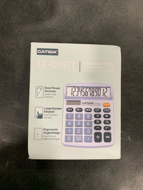 Photo 1 of CATIGA 12 Digits Desktop Calculator with Large LCD Display, Dual Solar Power and Battery, Standard Function for Office, Home, School, CD-2786