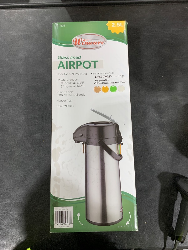 Photo 1 of Winco Glass Lined Airpot, 2.5-Liter, Lever Top