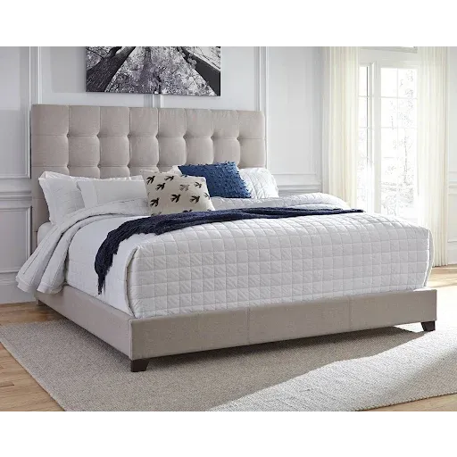 Photo 1 of Dolante Queen Upholstered Bed with Square Button Tufting, Beige