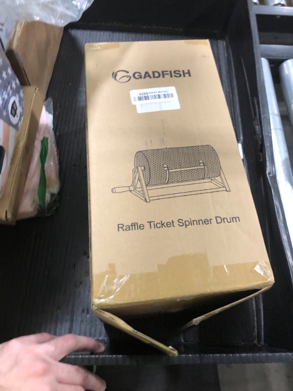 Photo 1 of Raffle Drum, Thickened Metal Raffle Ticket Spinner Box with Sealing Tape, Silent Design Raffle Ticket Cage with Wooden Turning Handle & Stable Tripod Stand for Lottery Games, Raffle Balls