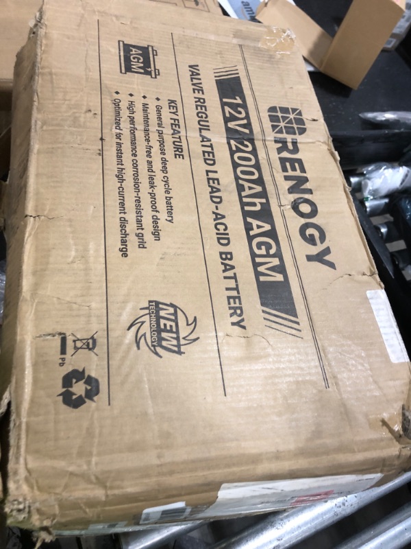 Photo 1 of Renogy Deep Cycle AGM Battery 12 Volt 200Ah, 3% Self-Discharge Rate, 2000A Max Discharge Current, Safe Charge Most Home Appliances for RV, Camping, Cabin, Marine and Off-Grid System, Maintenance-Free