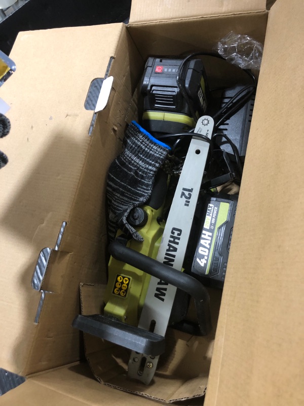 Photo 1 of SEE NOTES…….SEYVUM Brushless 12 Inch Chainsaw Cordless, 20V Battery Chainsaw with 2 x 4.0Ah Batteries, 2 x Chains, Electric Chainsaws with Tool-free Chain Tension, Auto Oiling for Wood Cutting Trimming Branch