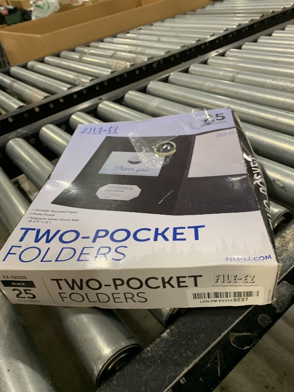 Photo 1 of FILE-EZ Two-Pocket Folders, Black, 25-Pack, Textured Paper, Letter Size (EZ-32505)