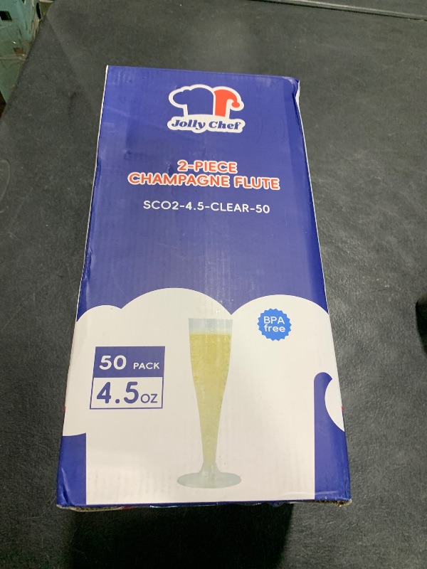 Photo 1 of JOLLY CHEF 50 Pack Plastic Champagne Flutes Disposable 4.5 oz Clear Plastic Champagne Glasses Perfect for Wedding, Thanksgiving Day, Christmas