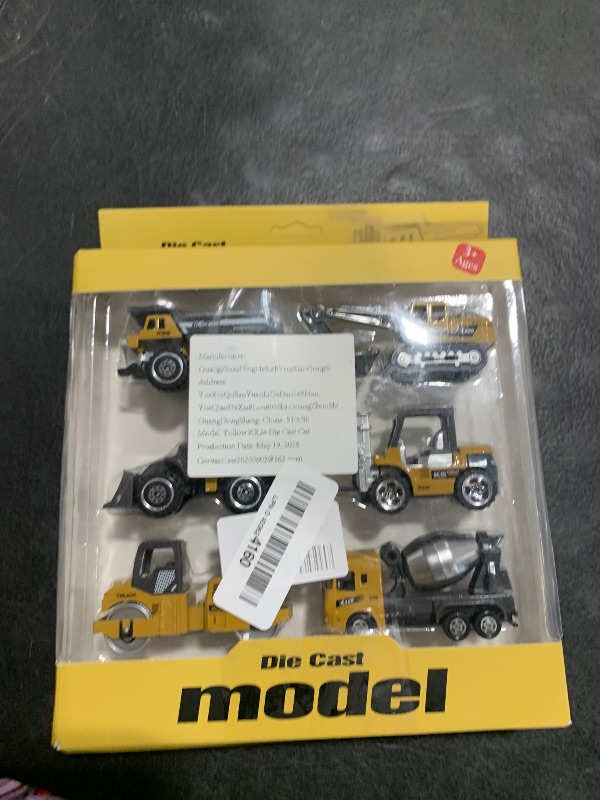 Photo 1 of BenRich 6Pcs Mini Die Cast 1/64 Scale Alloy Construction Vehicle Set - Dump Truck, Bulldozer, Forklift, Mixer Truck, Road Roller & Excavator Toys Car for Kids Boys Girls Birthday Gift (Yellow)