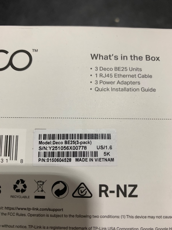 Photo 1 of TP-Link Deco BE25 Dual-Band BE5000 WiFi 7 Mesh Wi-Fi System | 4-Stream 5 Gbps, 240 Mhz | Covers up to 6,600 Sq.Ft | 2X 2.5G Ports Wired Backhaul | VPN,MLO, AI-Roaming, HomeShield, 3-Pack