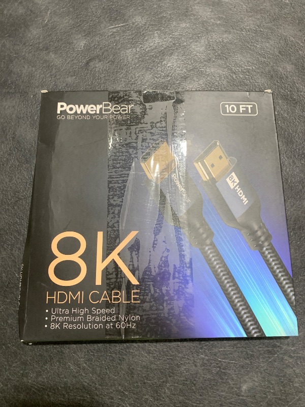 Photo 1 of PowerBear 8K HDMI 2.1 Cable 10 ft | 48Gbps High Speed 4K@120Hz Braided Cord 144Hz 8K@60Hz, eARC, Dynamic HDR 10,for Laptop, Monitor, PS5, PS4, Xbox One, Fire TV, Apple TV & More
