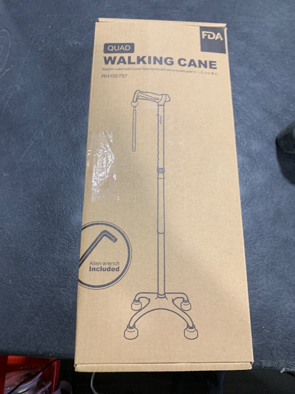 Photo 1 of REHAND Quad Cane, Foldable Walking Cane for Men & Women with 4-Pronged Base for Extra Balance & Stability-Adjustable, Lightweight, Collapsible, Walking Stick for Right or Left Handed Seniors & Adults