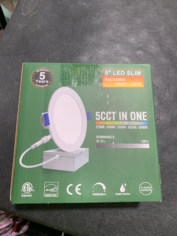 Photo 1 of zouzai 1 Pack 6 Inch 5CCT Ultra-Thin LED Recessed Ceiling Light with Junction Box, 2700K/3000K/3500K/4000K/5000K Selectable, 12W Eqv 110W,Dimmable, led can Lights- ETL and Energy Star Certified