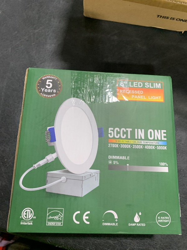 Photo 1 of zouzai 1 Pack 6 Inch 5CCT Ultra-Thin LED Recessed Ceiling Light with Junction Box, 2700K/3000K/3500K/4000K/5000K Selectable, 12W Eqv 110W,Dimmable, led can Lights- ETL and Energy Star Certified